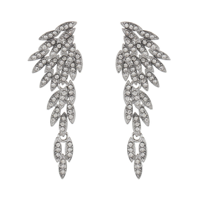 Wholesale Exaggerated earrings with fashionable tassels, long alloy and diamond studded earrings, crystal wing earrings