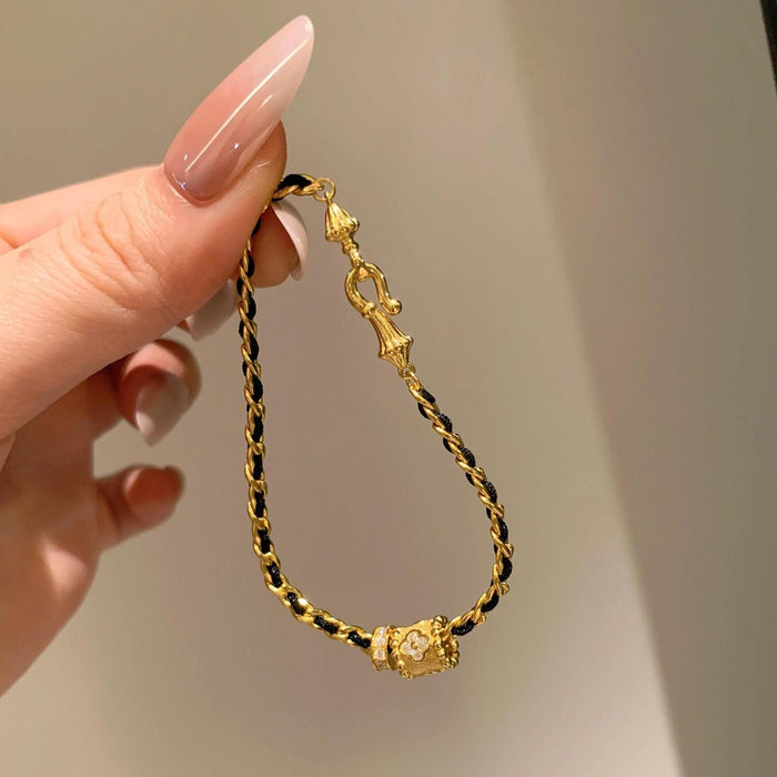 Wholesale Light luxury black gold woven bracelet, women's personality, versatile bracelet, unique and niche design, handmade accessory