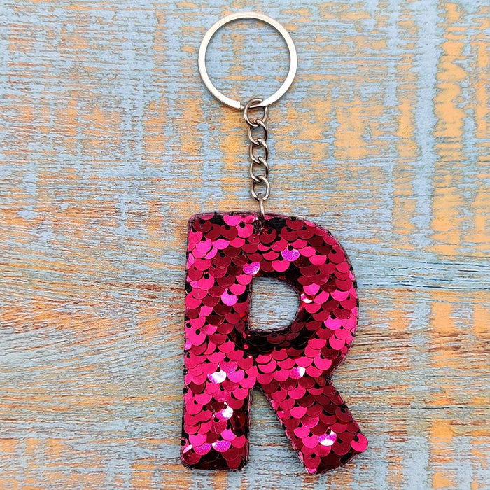 Wholesale Colorful sequin keychain pendant with letters, car luggage accessories