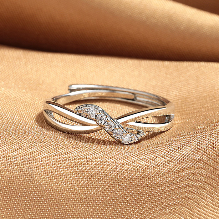 Wholesale New fashionable twist arm curved open ring with niche design, hollowed out double-layer stripes