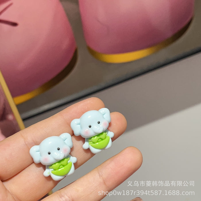 Wholesale Cartoon frog and elephant silver needle hot-selling green earrings