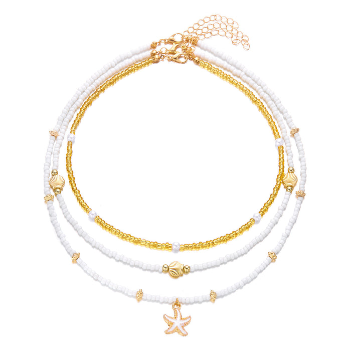 Wholesale New Beach Rice Bead Shell Handmade Versatile Starfish Shell Rice Bead Necklace Foot Chain Set