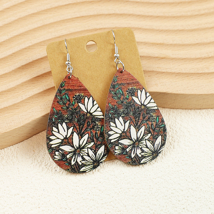 Wholesale Western Cowboy Style Old Style Cow Pattern Boots Cow Head Leopard Print Flower Women' s Wooden Earrings