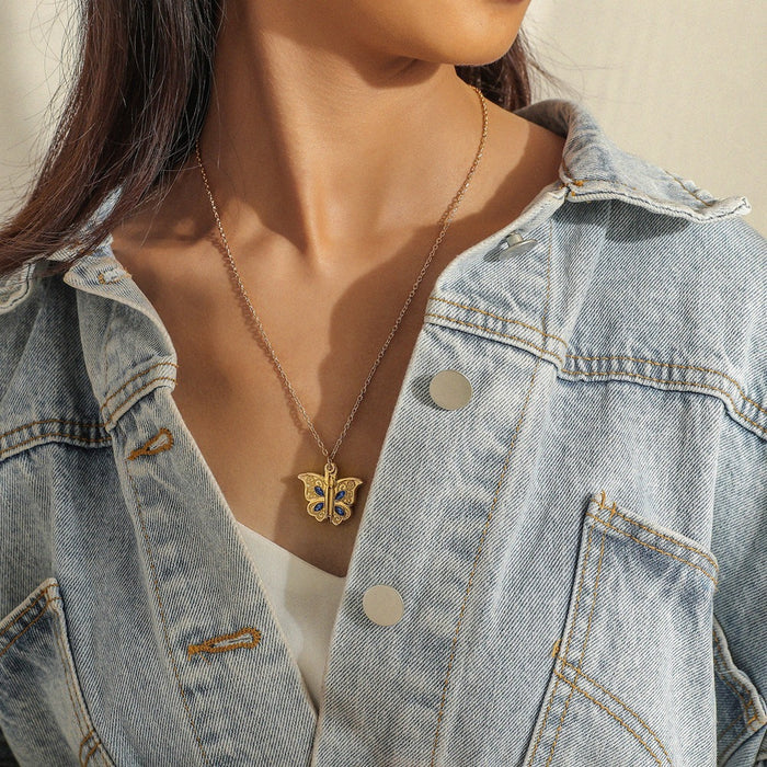 Wholesale Jewelry Metal Diamond Butterfly Heart Openable Photo Box Pendant Necklace