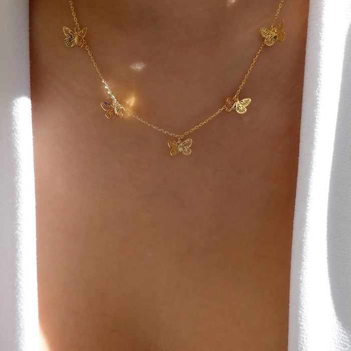 Wholesale Simple and fashionable versatile full diamond butterfly necklace collarbone chain
