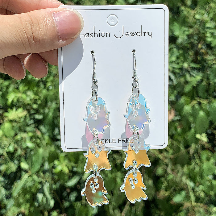 Wholesale  Colorful Skull Alien Splicing Long Acrylic Earrings Exaggerated Retro Earrings