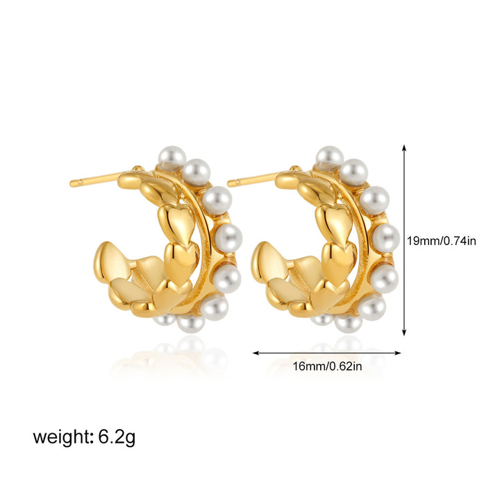 Wholesale Pearl Circle Stainless Steel Gold Plated Earrings