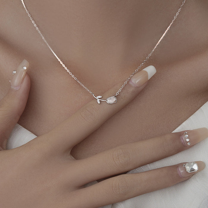 Wholesale Cat's Eye Stone Tulip Necklace Premium Neck Chain Lock Bone Chain