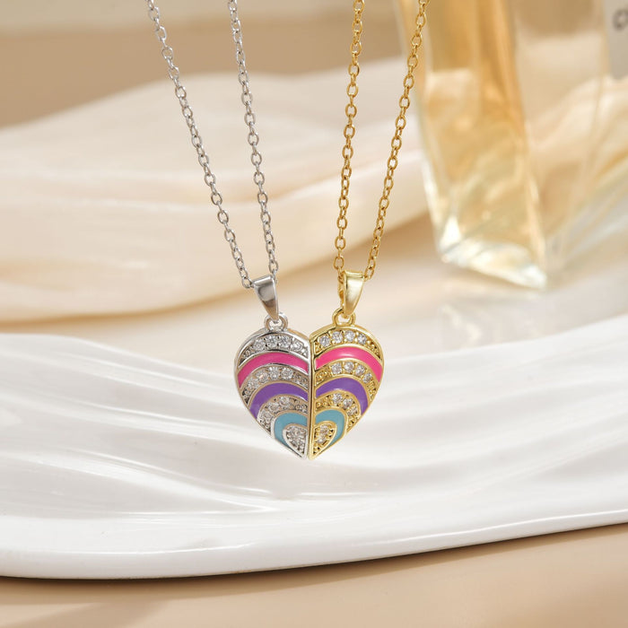 Wholesale Cartoon rainbow heart magnetic interlocking choker necklace