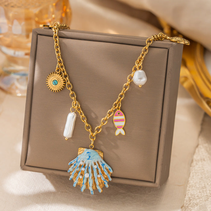 Wholesale Shell Starfish Pearl Stainless Steel Necklace