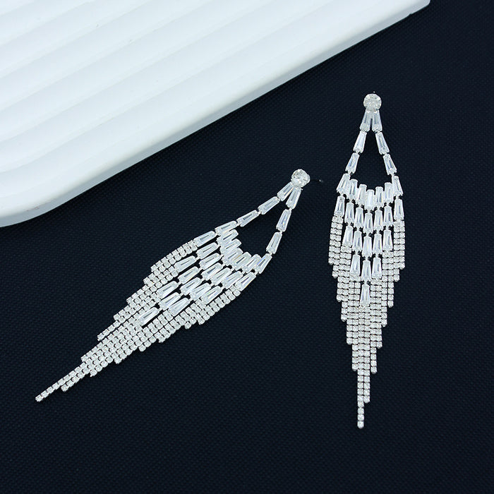 Wholesale Zircon Tassel Rhinestone Diamond Earrings Women's High-end Exaggerated Long Earrings