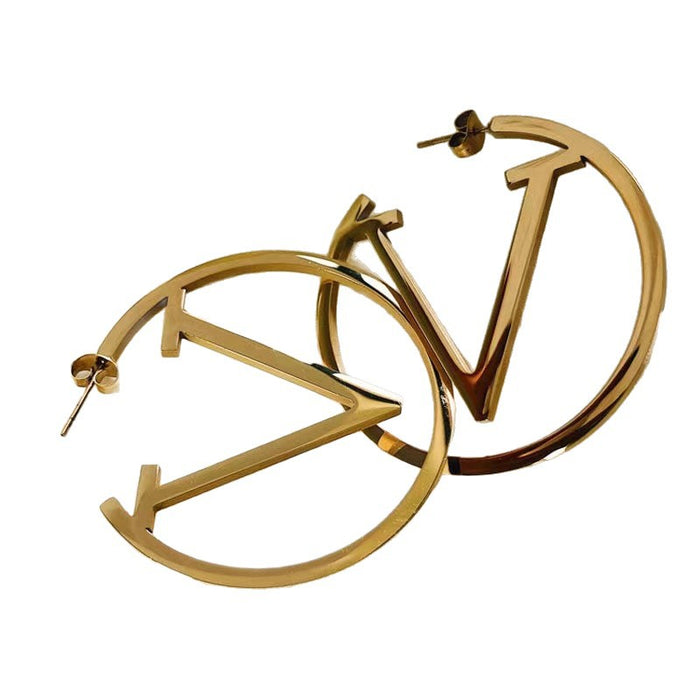 Wholesale V Letter Hollow Hoop Earrings Large Earrings