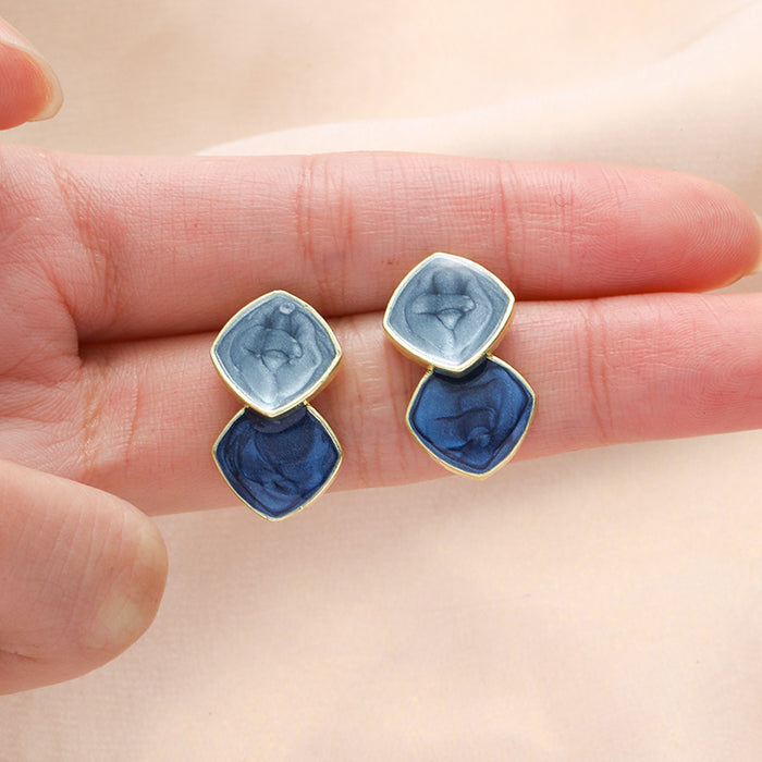 Wholesale Haze blue retro earrings for women S925 silver needle geometric oil drop temperament earrings simple high-end ear jewelry