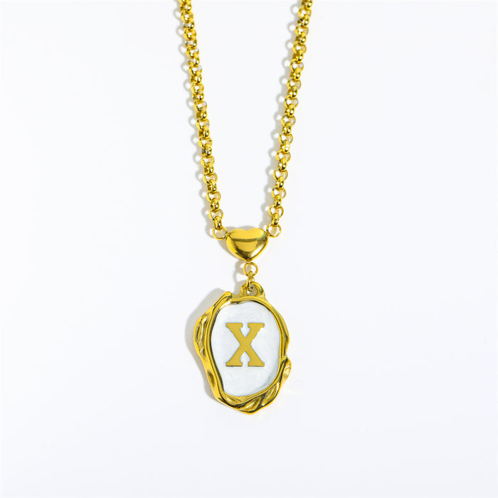 Wholesale Gold Plated Titanium Steel 3D Drip Oil Alphabet Pendant Necklace Summer Beach Initial Sweater Chain