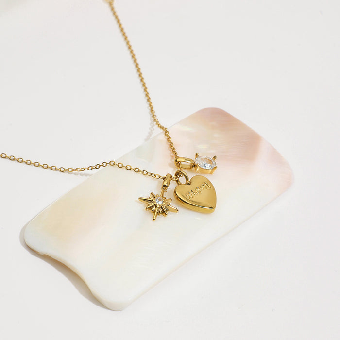 Wholesale Heart-shaped MOM letter zircon stainless steel necklace