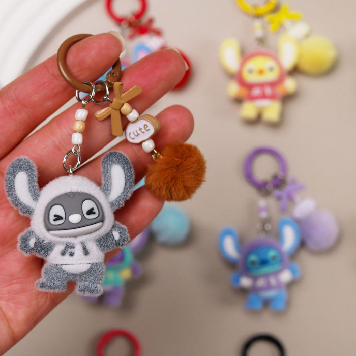 Wholesale Cute cartoon character flocked keychain