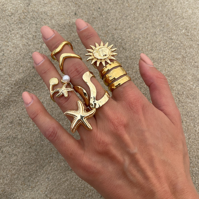 Wholesale Ring set Women's Niche Design Sun Starfish Irregular Alloy