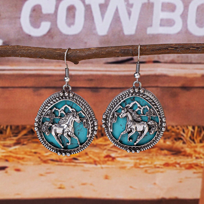 Wholesale Western style vintage pinto highland cattle desert sunset pattern pendant earrings