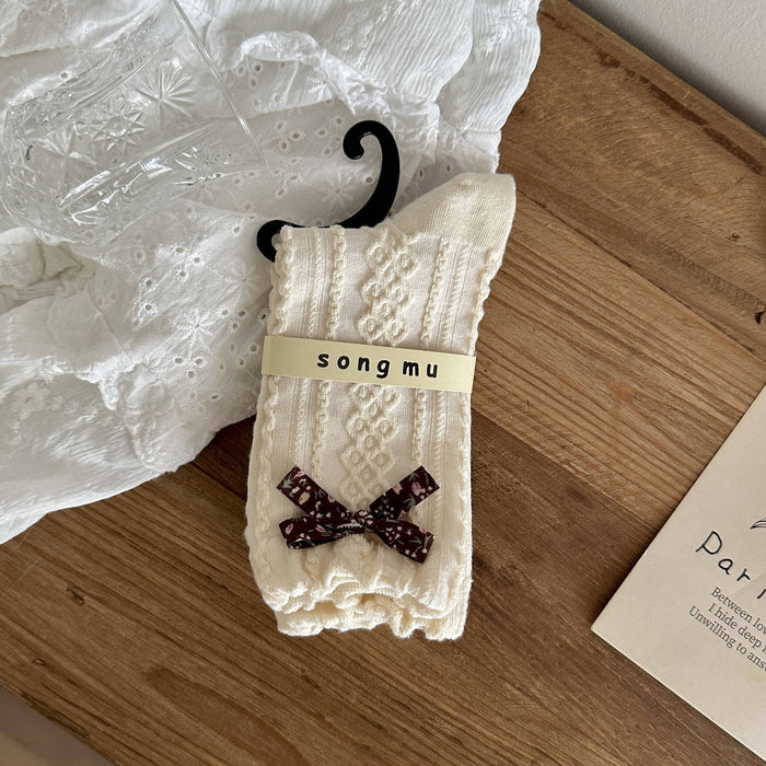 Wholesale Designer bow socks, children's mid tube socks, new niche original stacking socks