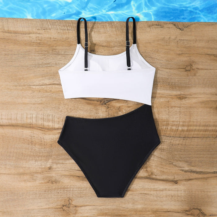 Wholesale One piece hollow camisole contrasting swimsuit for conjoined children