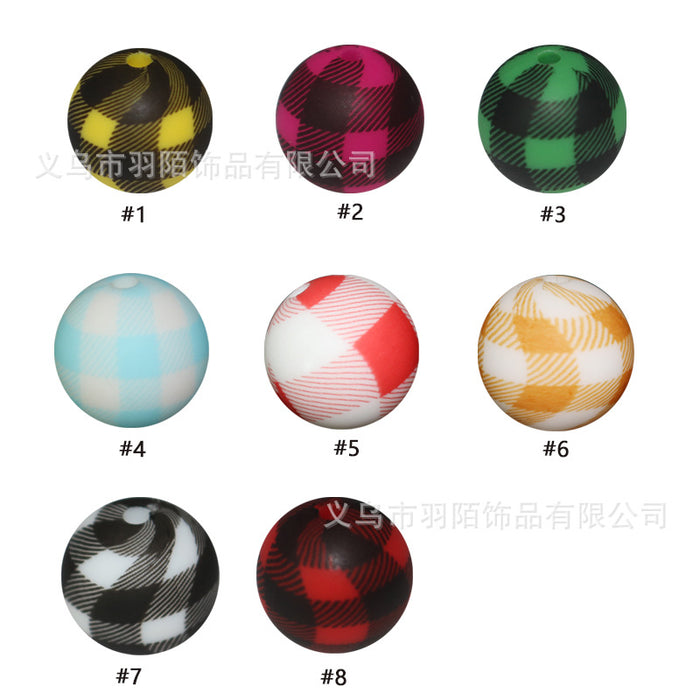 Wholesale 20pcs15mm Colorful Plaid Printed Beads JDC-BDS-HongZhou008
