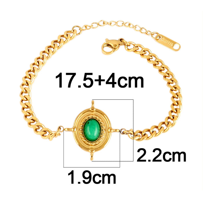 Wholesale Vintage stainless steel natural stone pendant bracelet,  simple and multi-element turquoise bracelet