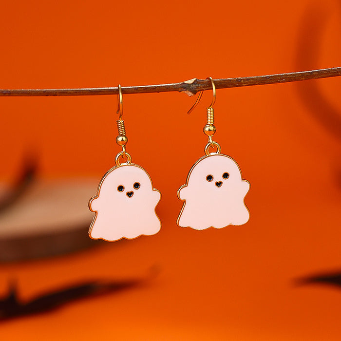 Wholesale Cartoon Skull Ghost Pumpkin Oil Drop Alloy Earrings JDC-ES-Rulong001