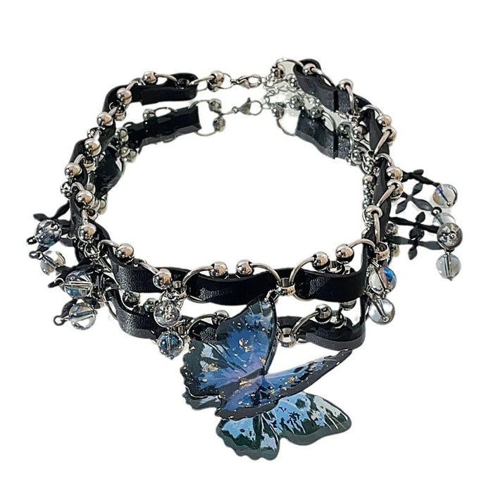 Wholesale Butterfly tassel necklace, heavy-duty necklaces, punk retro necklaces, neckband accessories