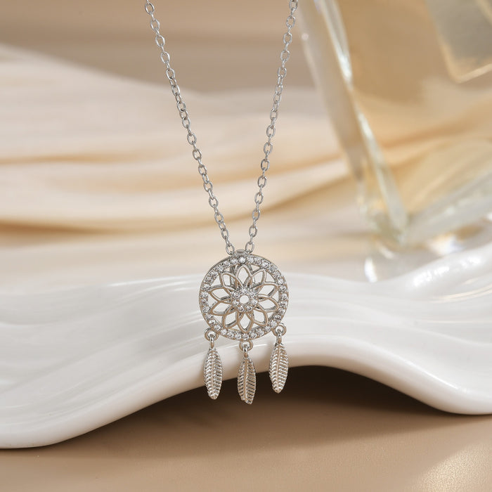 Wholesale Copper Gold Plated Dream Catcher Design Pendant Niche Necklace Women's Jewelry