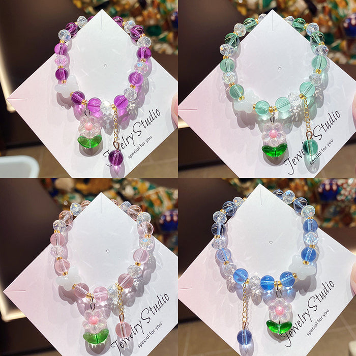 Wholesale Trendy Girls Flower Glass Beaded Bracelet Travel Souvenir Jewelry Accessory MOQ≥3