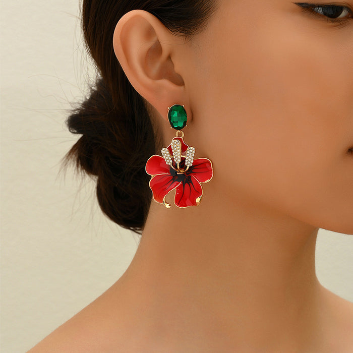 Wholesale Personalized alloy flower earrings with vintage silver needles and diamond studded earrings