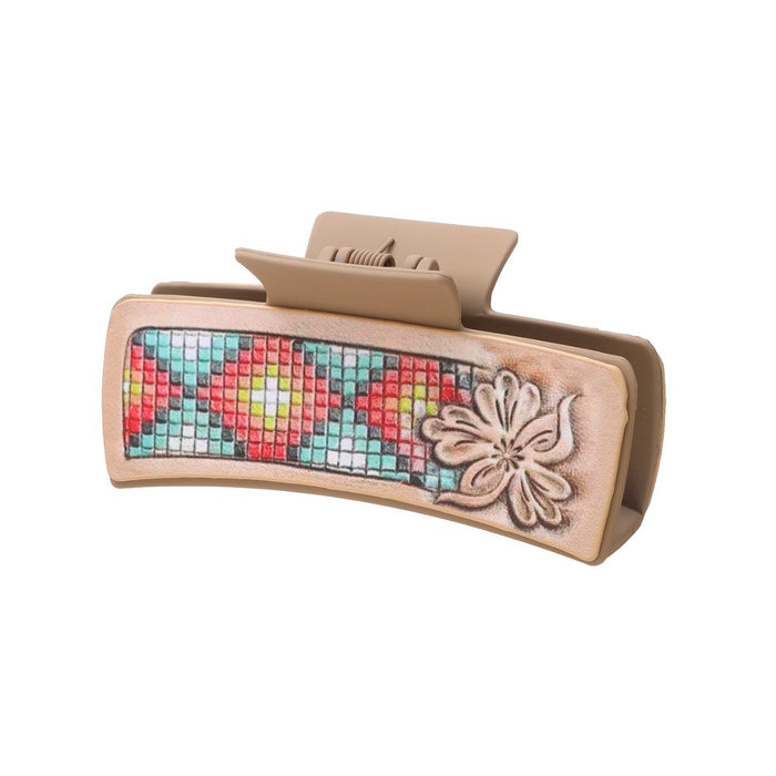 Wholesale West Denim Style Diamond Pattern Leather Hairpin Women Shark Clip