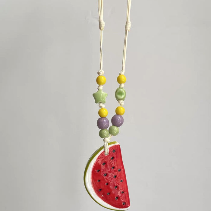 Wholesale Colorful Watermelon Bead Necklace Braided Rope With Alloy Chain Trendy Boutique Jewelry MOQ≥2