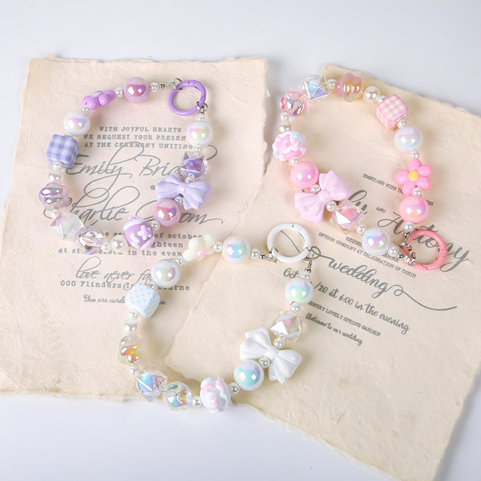 Wholesale  Macaron Creative Beaded Key Chain Mobile Phone Chain Pendant Mobile Phone Hanging Chain