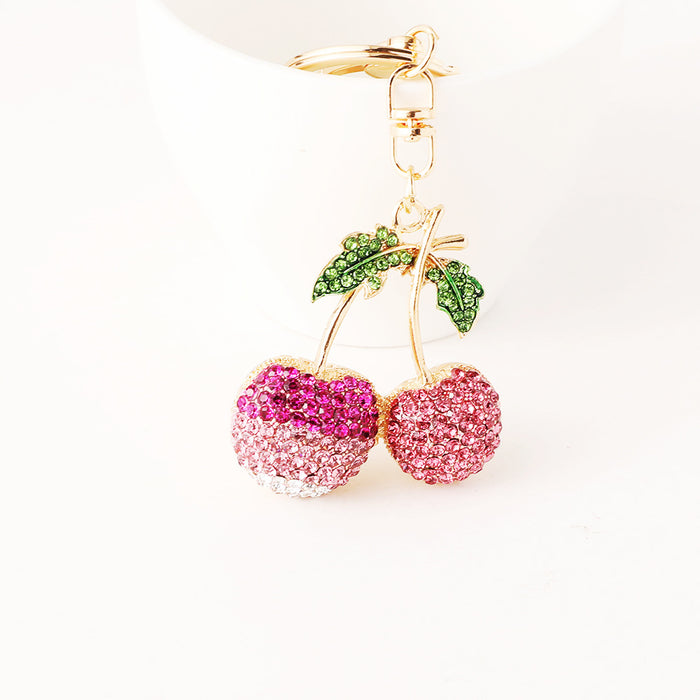 Wholesale Diamond-Encrusted Cherry Keychain Bag Pendant Alloy Fruit Keychain
