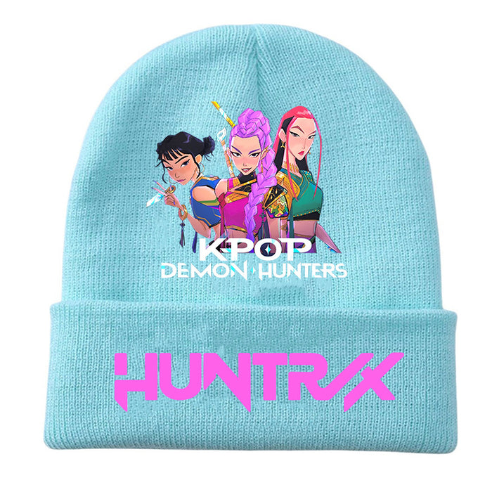 Wholesale Kpop Knitted hat fashion curled brim beanie printed