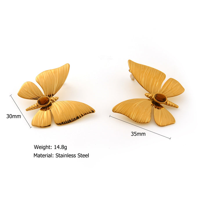 Wholesale Original Design: Stainless Steel Dragonfly Earrings Set with Natural Stone, Fashionable and Personalized