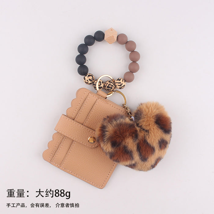 Wholesale Heart-shaped card holder silicone beaded keychain