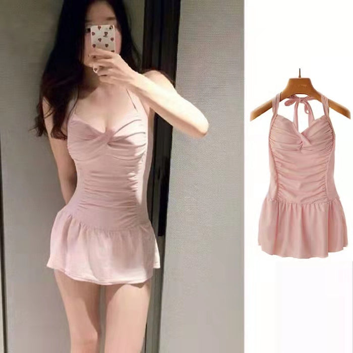 Wholesale Women's fashionable solid color one-piece dress swimsuit conservative vacation sexy swimsuit