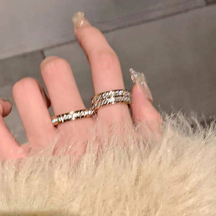 Wholesale Super Sparkling Starry Sky Titanium Steel Zircon Ring with Light Luxury and Niche Design