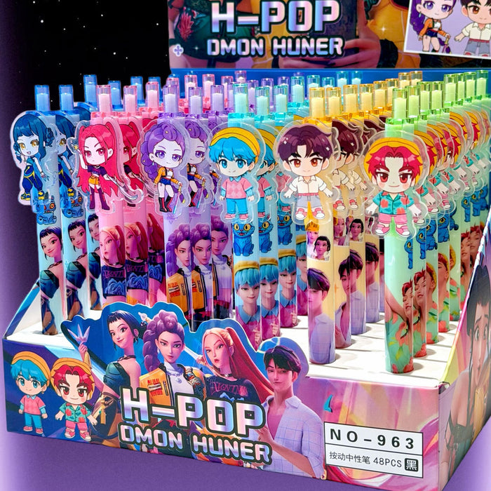 Wholesale 48pcs KPop Pen Set: Acrylic-Accent Push-Button Ballpoint Pens — Cute Stationery