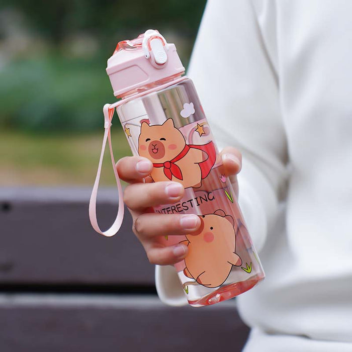 Wholesale  Straw Water Cup Cute Children' s Straw Cup Student Portable Cartoon Water Cup with Lanyard