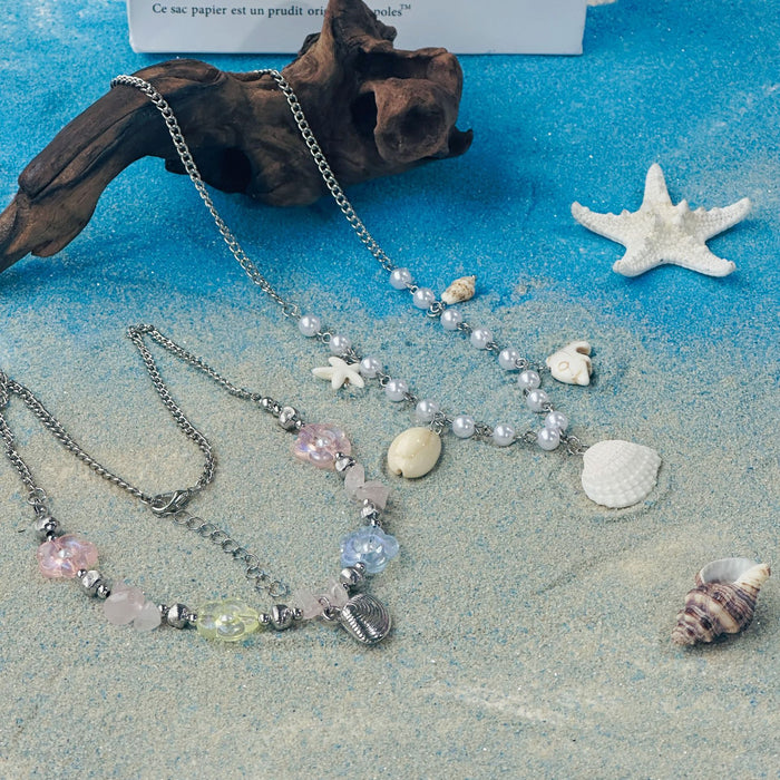 Wholesale Candy Color Shell Beaded Necklace Women Summer Necklace Chain