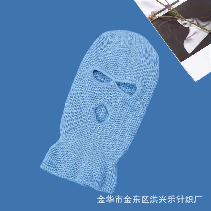 Wholesale Solid Color Warm Three-hole Mask Wool Hat JDC-FH-HXL003