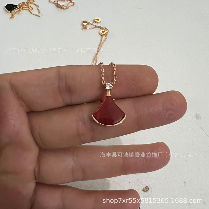 Wholesale  V gold high version small skirt necklace female white fritillary fan rose gold pendant clavicle chain