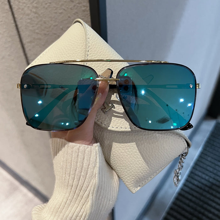 Wholesale New Transparent Blue Sunglasses for Men, Retro Double Beam Driving Sunglasses for Travel, UV Protection