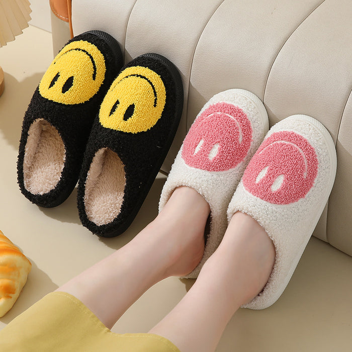 Wholesale Cute smiley face cotton slippers autumn and winter women' s indoor home non-slip plush slippers autumn and winter home
