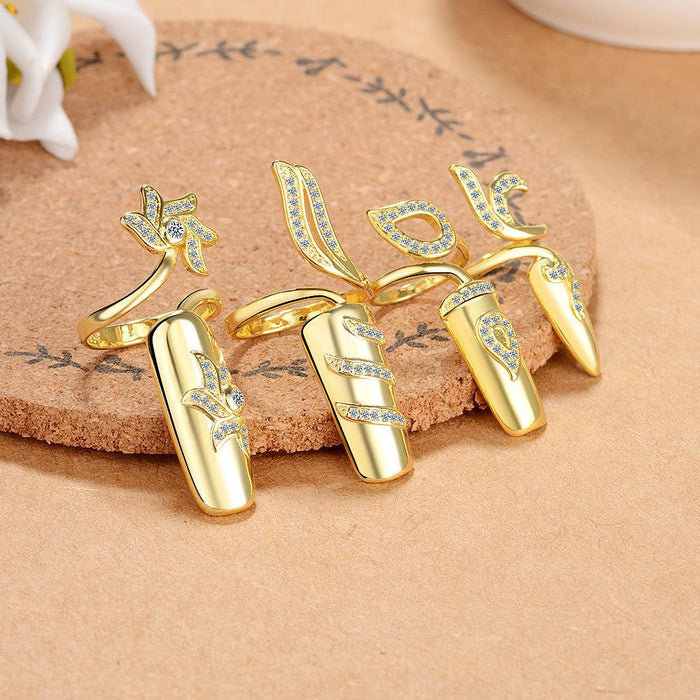 Wholesale Personalized, fashionable, creative, open finger joint ring, nail ring, temperament, diamond studded nail set jewelry wholesale