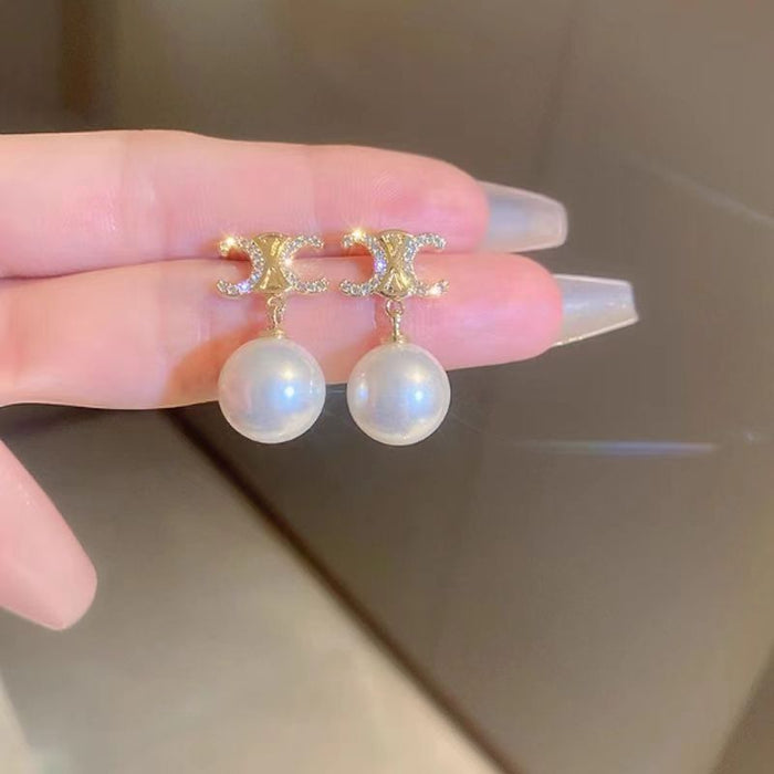 Wholesale Letter Diamond Pearl Earrings JDC-ES-YuHang011