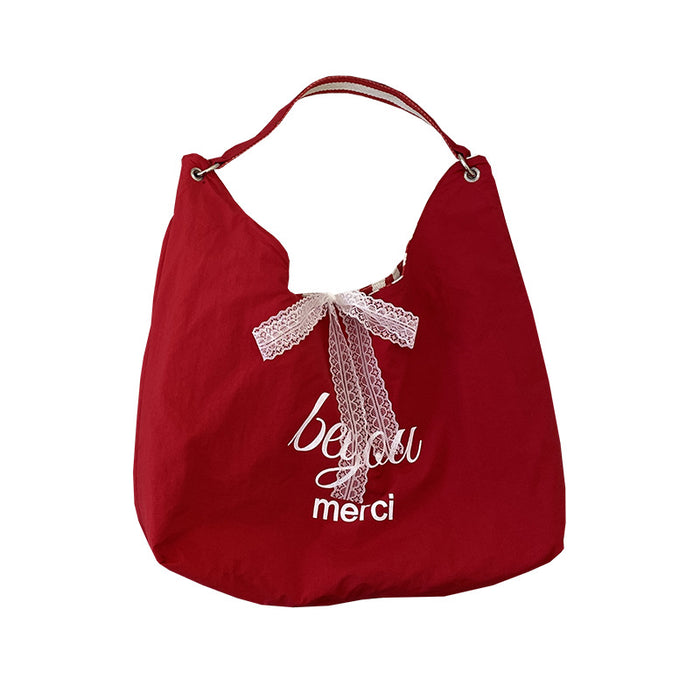 Wholesale Striped shoulder bag, cute embroidered canvas bag, simple letter commuting bag